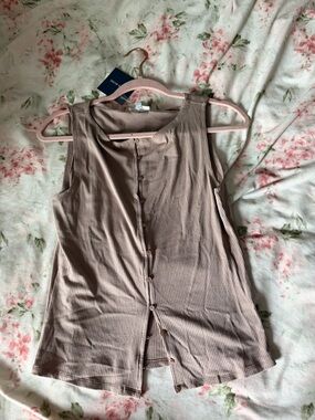 Button-Front Ribbed Tank Top in Taupe — Women’s Sleeveless Knit